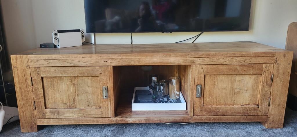 Tv kast onbehandeld teak, 150 tot 200 cm, Teakhout, Ophalen of Verzenden, Minder dan 100 cm
