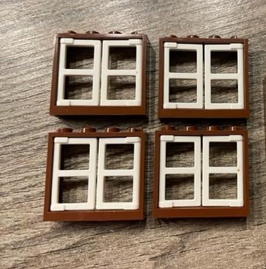 lego ramen bruin 1x4x3 met witte vensters (7), Ophalen of Verzenden, Nieuw, Losse stenen, Lego