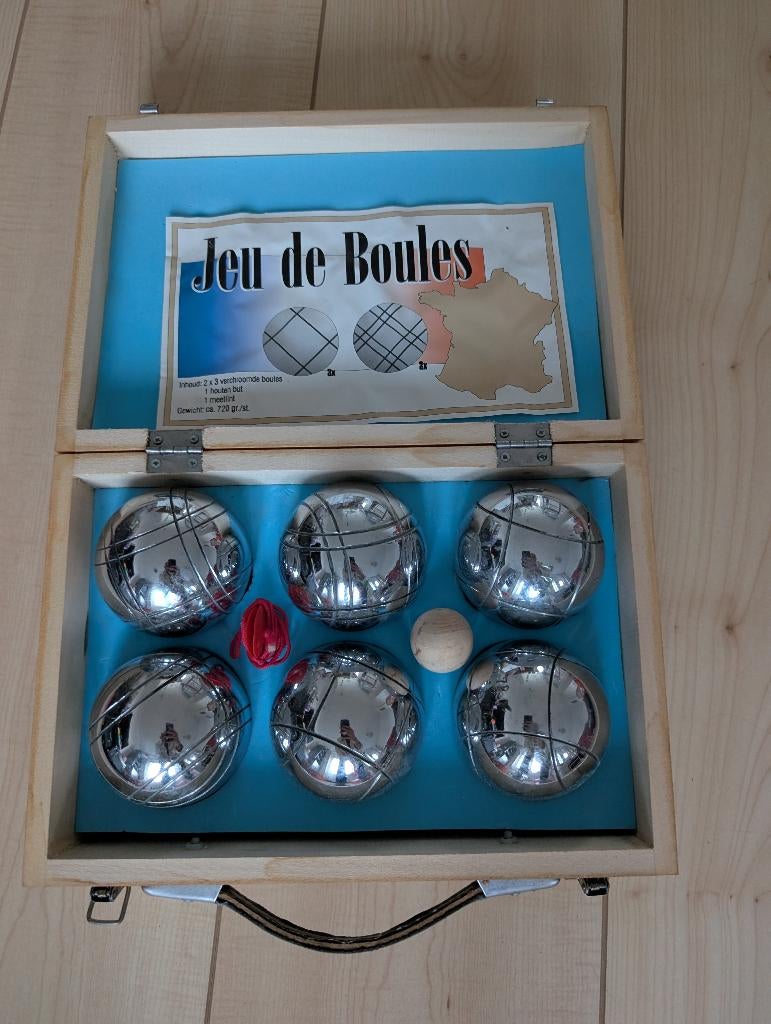 Jeu de Boules / Petanque set in houten koffer (6 ballen), Drie of vier spelers, Ophalen, Nieuw