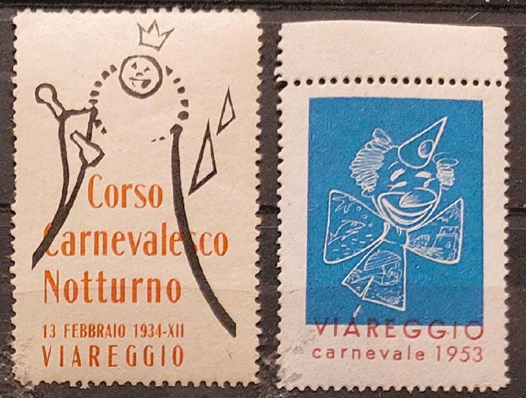 Italië cinderella zegels carnaval Viareggio, Postzegels en Munten, Ophalen of Verzenden