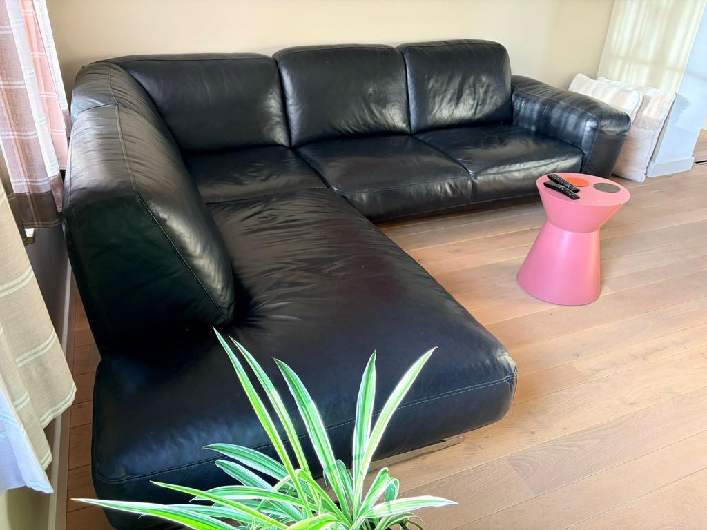 Zwartleren bankstel. Prachtstaat., Hoekbank, 75 tot 100 cm, Ophalen of Verzenden, Zo goed als nieuw