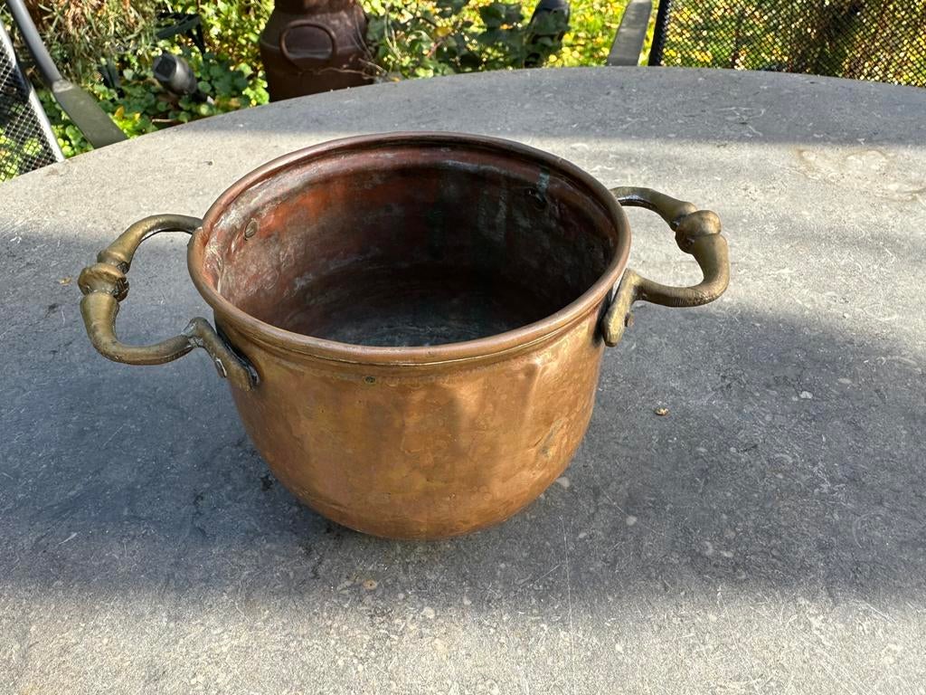 Antieke koperen kookpot met messing handvatten, Antiek en Kunst, Antiek | Koper en Brons, Ophalen of Verzenden, Koper