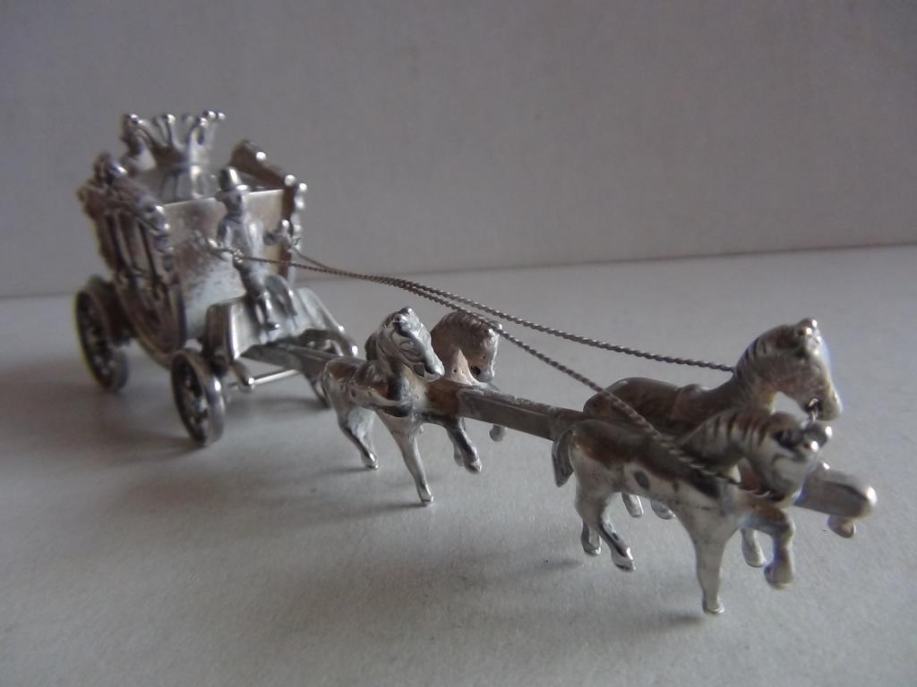 Miniatuur zilver FD9 KOn.koets 4 paarden zilveren miniaturen, Verzenden, Zilver