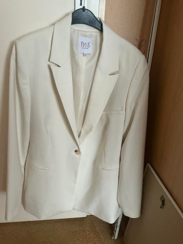 Roomwitte blazer MS Mode - Maat 42, Wit, Maat 42/44 (L), Ophalen of Verzenden, Zo goed als nieuw