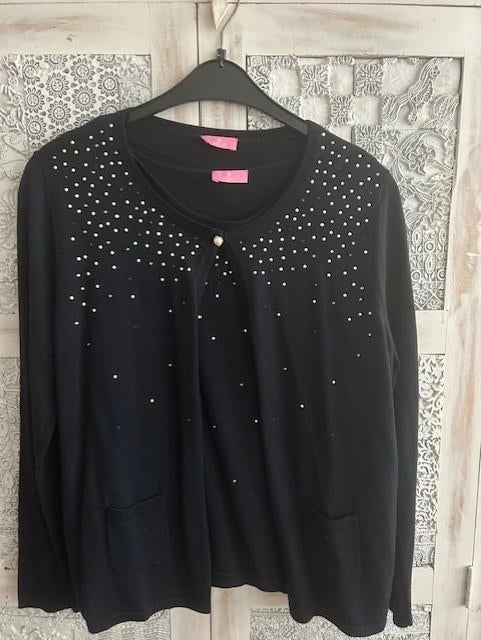 ZGAN! Twinset Basler donkerblauw steentjes vest en top mt 42, Blauw, Ophalen of Verzenden, Zo goed als nieuw, Basler