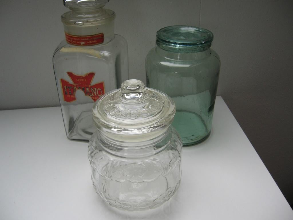 3 Grote glazen Rumtopf weck en Stolp flessen samen €15,00, Ophalen of Verzenden