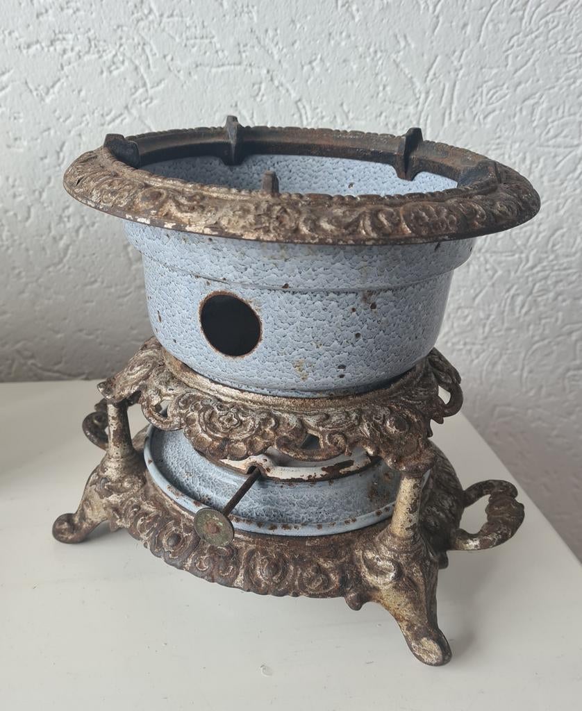 Emaille gietijzer PETROLEUM STEL grijs, Antiek en Kunst, Ophalen of Verzenden