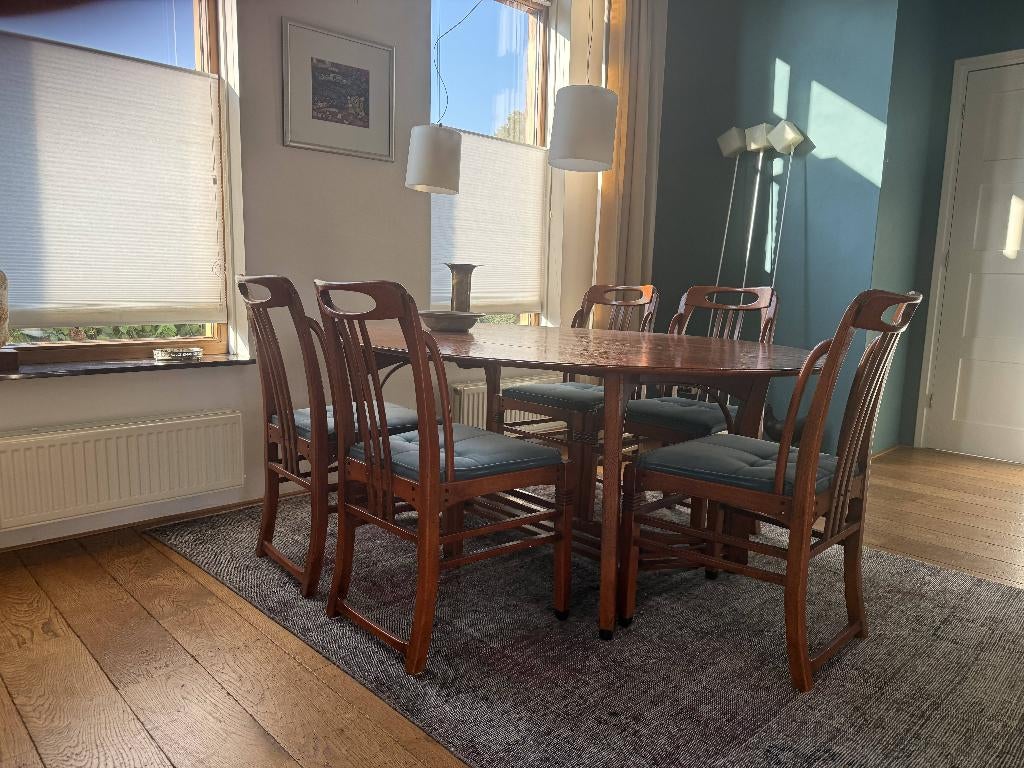Schuitema Jugendstil eetkaner tafel en 6 stoelen, Ophalen