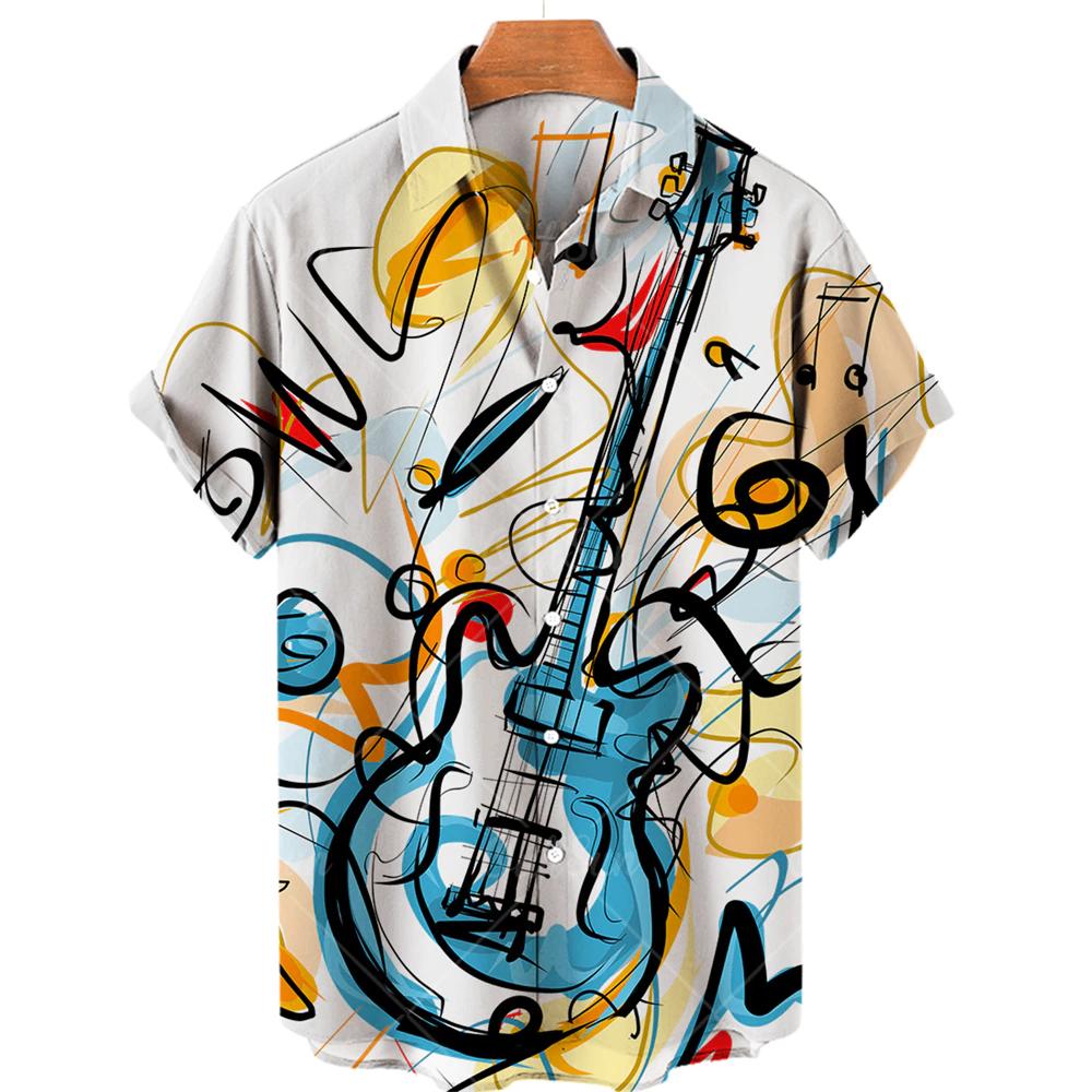 Hawaii gitaar overhemd heren mannen muziek instrument shirt, Kleding | Heren, Overhemden, Verzenden, Nieuw, Wit, Overige halswijdtes
