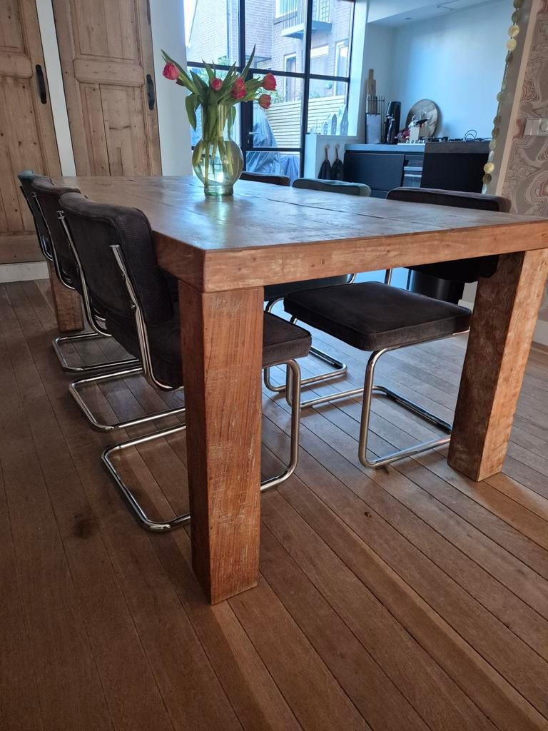 Robuuste teakhouten eettafel - De Troubadour, Gebruikt, 100 tot 150 cm, Teakhout, 200 cm of meer