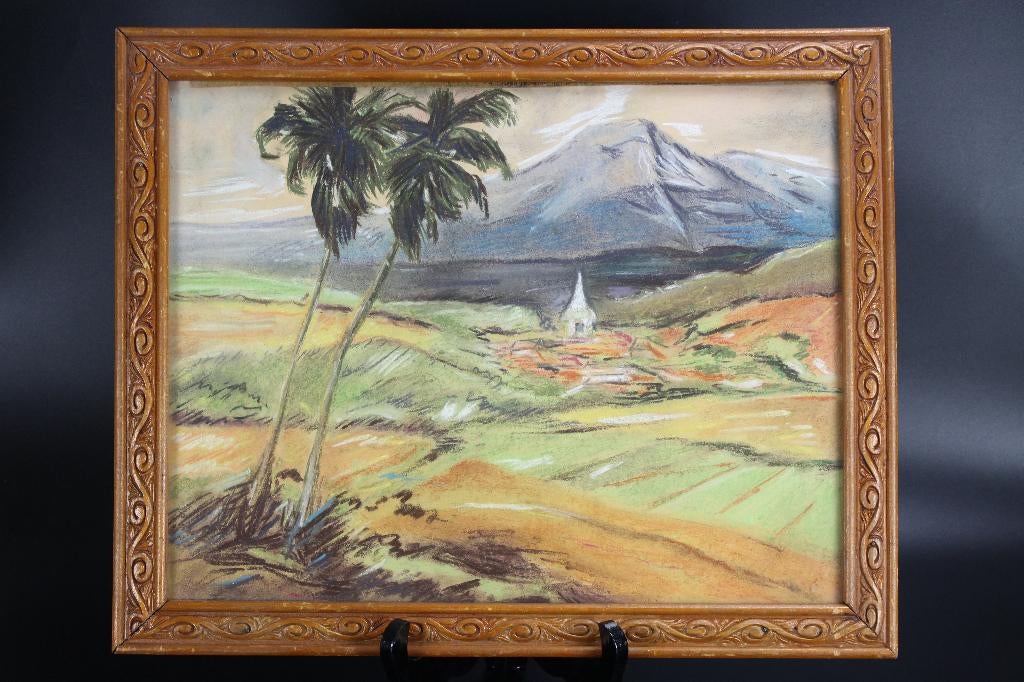 Indische tekening Nederlands-Indië pastel Indo schilderij, Antiek en Kunst, Ophalen of Verzenden