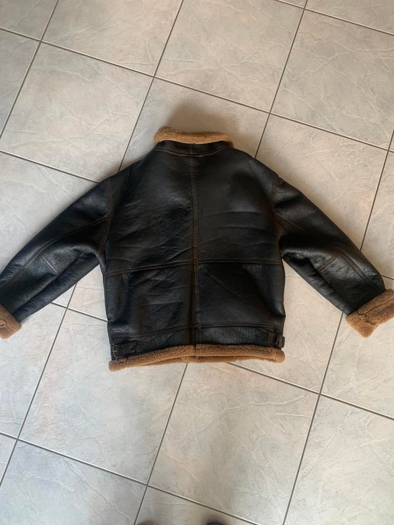 Pilotenjack leder en bont gevoerd, Verzenden, Zo goed als nieuw, Maat 52/54 (L), Bruin