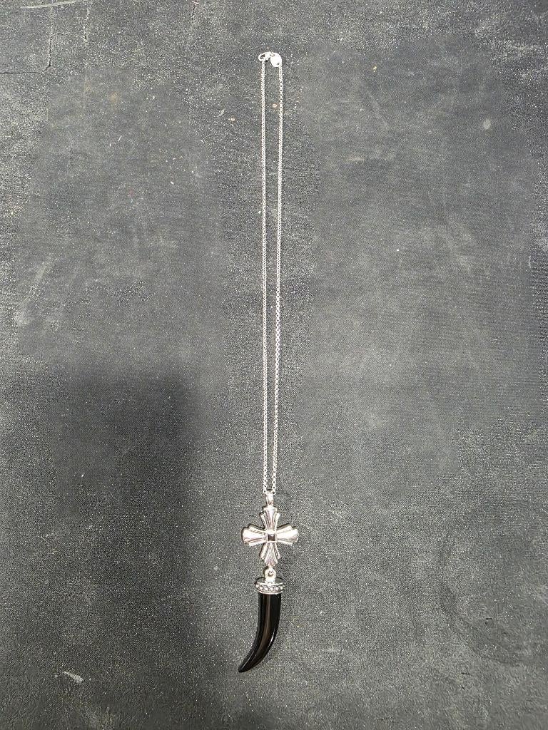 Ketting Giorgio Martelli, onyx tand, zilveren/zirkonia kruis, Nieuw, Ophalen of Verzenden, Met edelsteen, Zilver