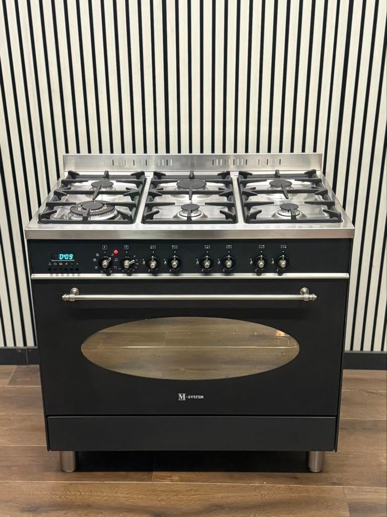 Luxe M-System Fornuis antraciet 6 pits multi oven 90 cm, Fornello Esperta, Ophalen of Verzenden, Zo goed als nieuw, Energieklasse A of zuiniger