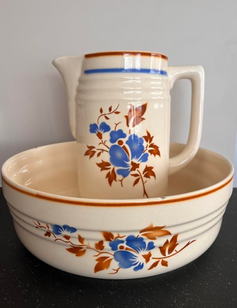 Prachtig gekleurd lampetstel met bloemen - Steingut Colditz, Ophalen of Verzenden