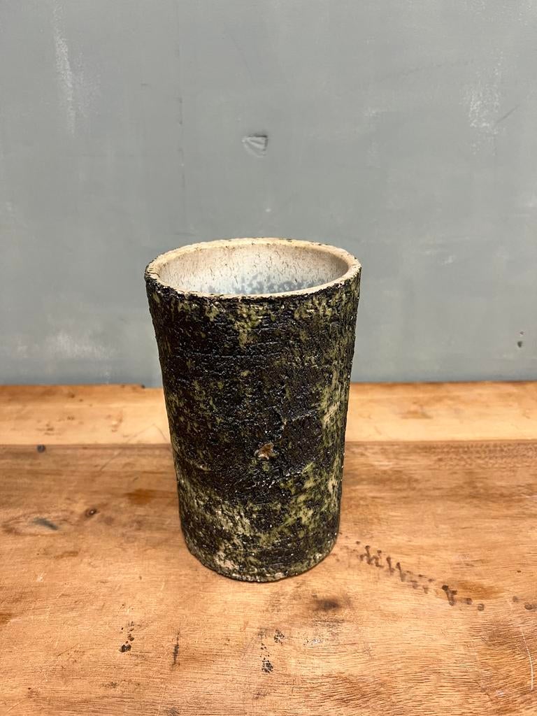 Vintage berkenbast vaas cylinder Loré Beesel, Gebruikt, Overige kleuren, Aardewerk of Porselein, Ophalen of Verzenden