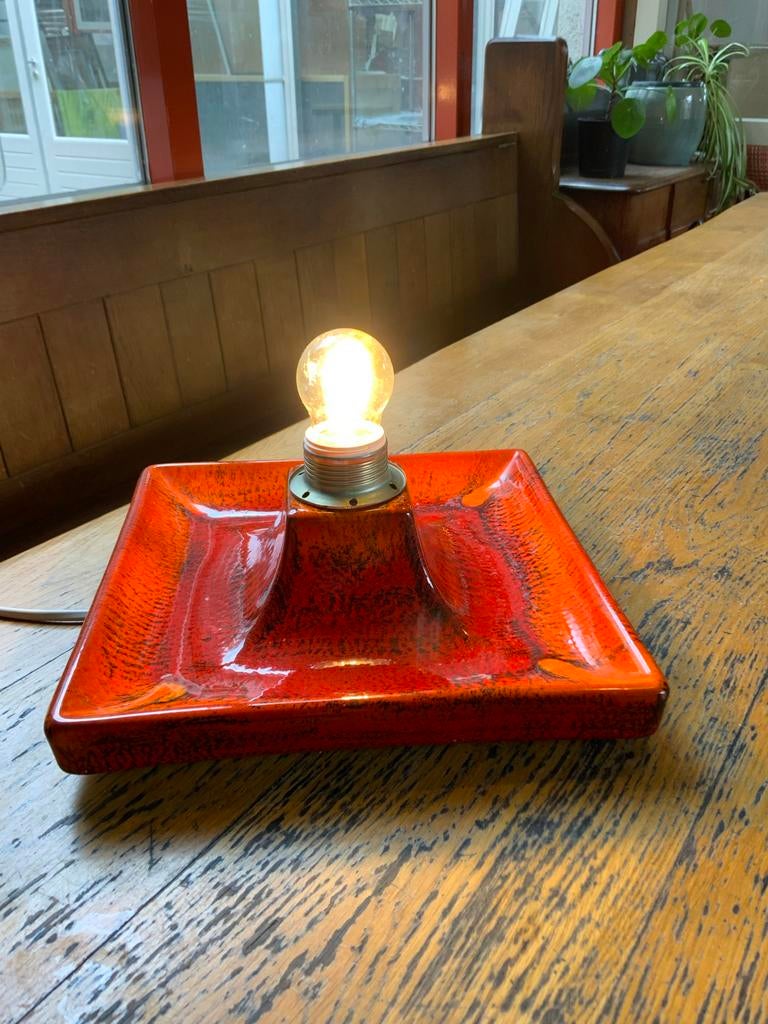 Fat Lava Lamp Hustadt Leuchten 1970 - Oranje/Rood Keramiek, Ophalen of Verzenden