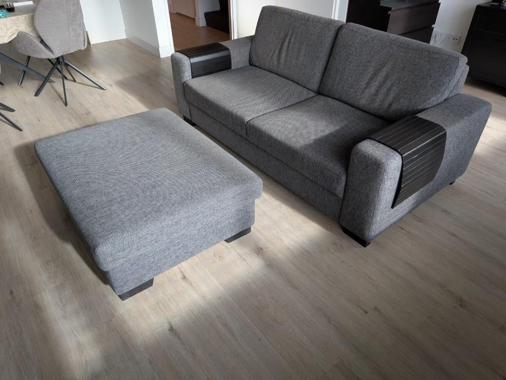 IKEA SÖRVALLEN 2-zitsbank + voetenbank (donkergrijs), Ophalen, Gebruikt, 100 tot 125 cm, Tweepersoons