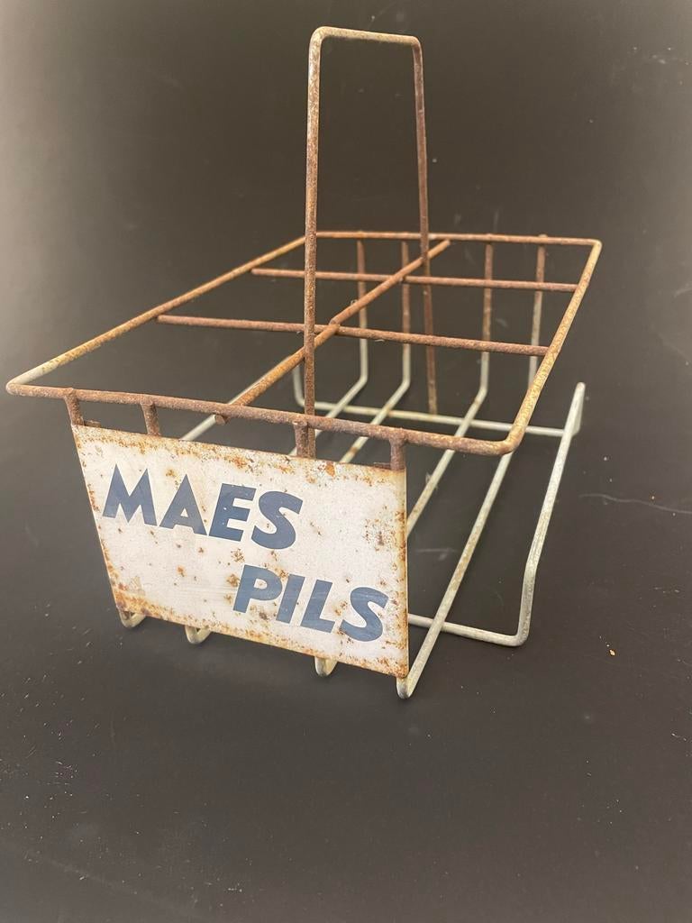 Vintage 50er jaren Maes Pils flessenrek metaal, Ophalen of Verzenden, Gebruikt, Overige typen, Overige merken