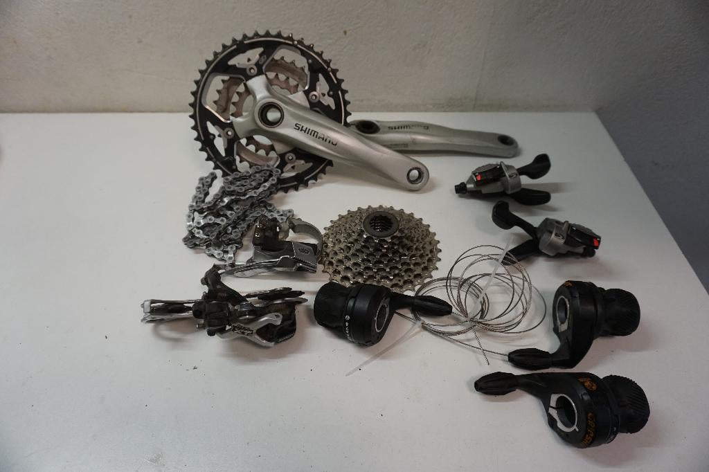 Shimano/Sram 3x9 groepset compleet., Ophalen of Verzenden, Gebruikt, Derailleur of Ketting