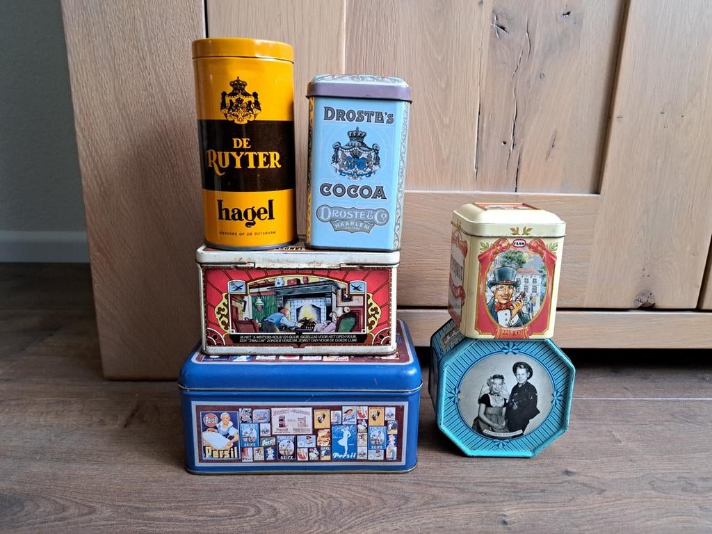 Diverse vintage bewaar blikken verzameling zie omschr pst, Ophalen of Verzenden