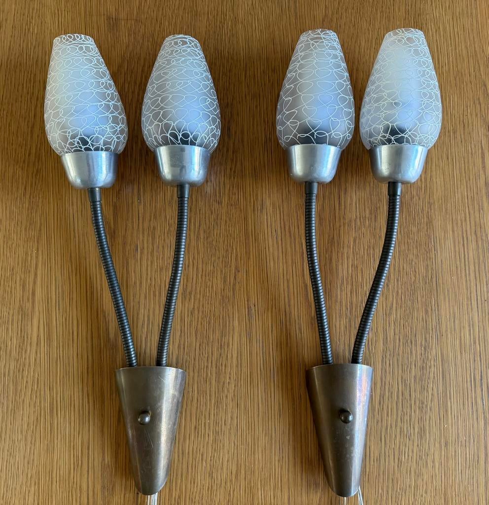 Vintage midcentury jaren 50 wandlampen (2) - glas design, Huis en Inrichting, Lampen | Wandlampen, Ophalen of Verzenden, Zo goed als nieuw