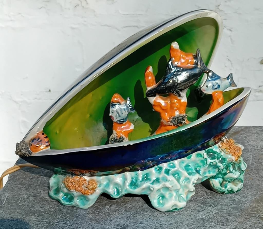 Vintage Italiaans Keramiek Schelp Lamp Jaren '50, Antiek en Kunst, Ophalen of Verzenden