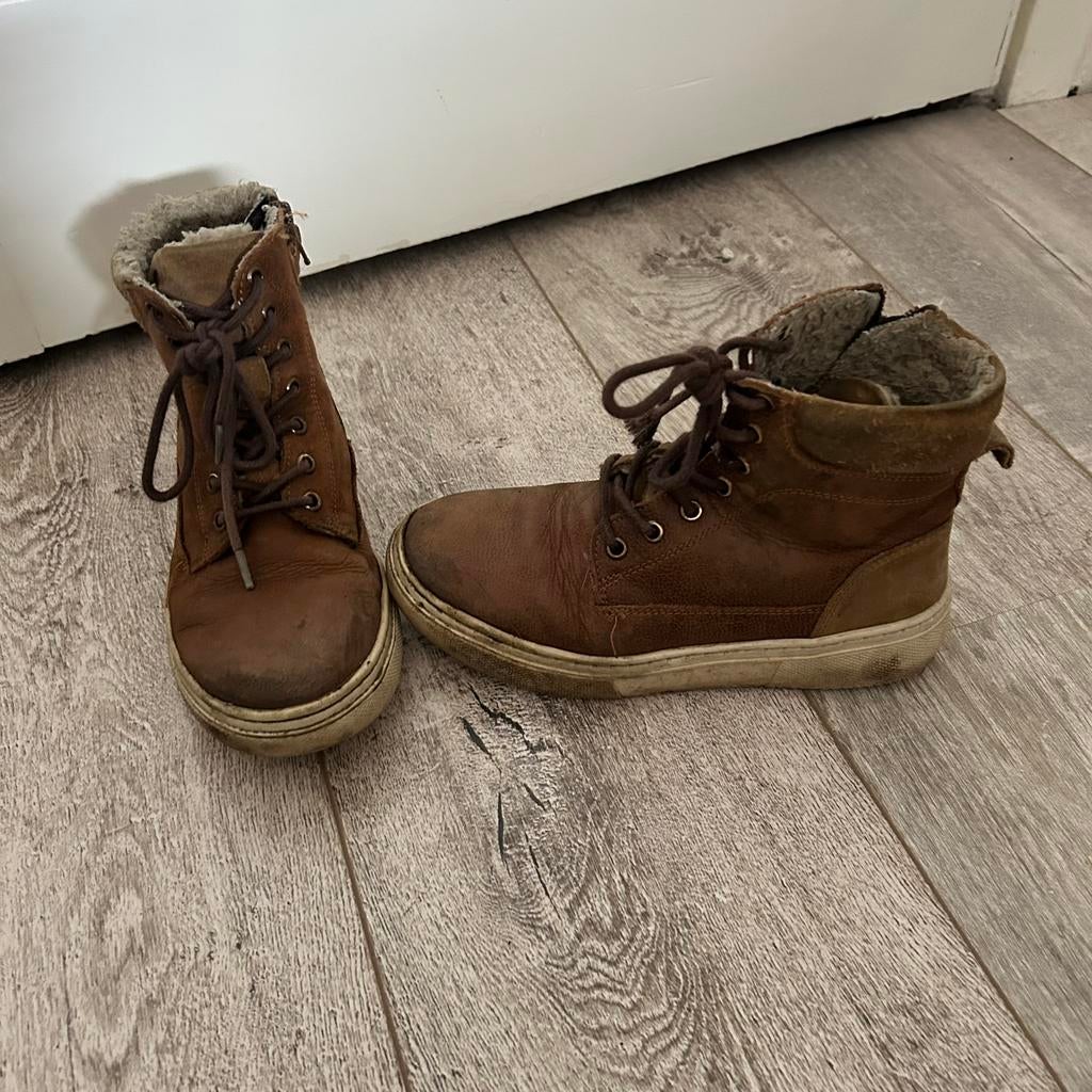 Nelson Kids Leren Veterboots Cognac / Bruin - Maat 34, Gebruikt, Jongen of Meisje, Schoenen, Ophalen of Verzenden
