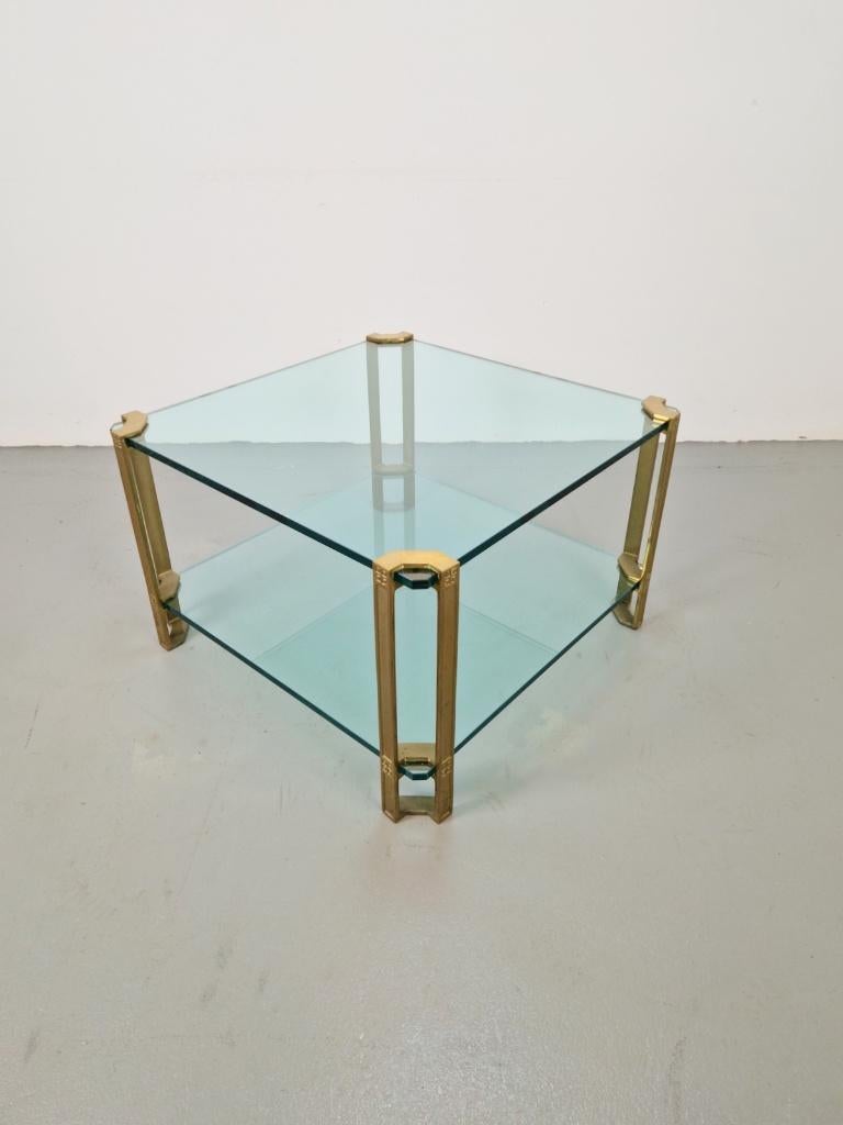 Regency salontafel T24 messing glas Peter Ghyczy ´70 design, Ophalen, 100 tot 150 cm, N, Vierkant