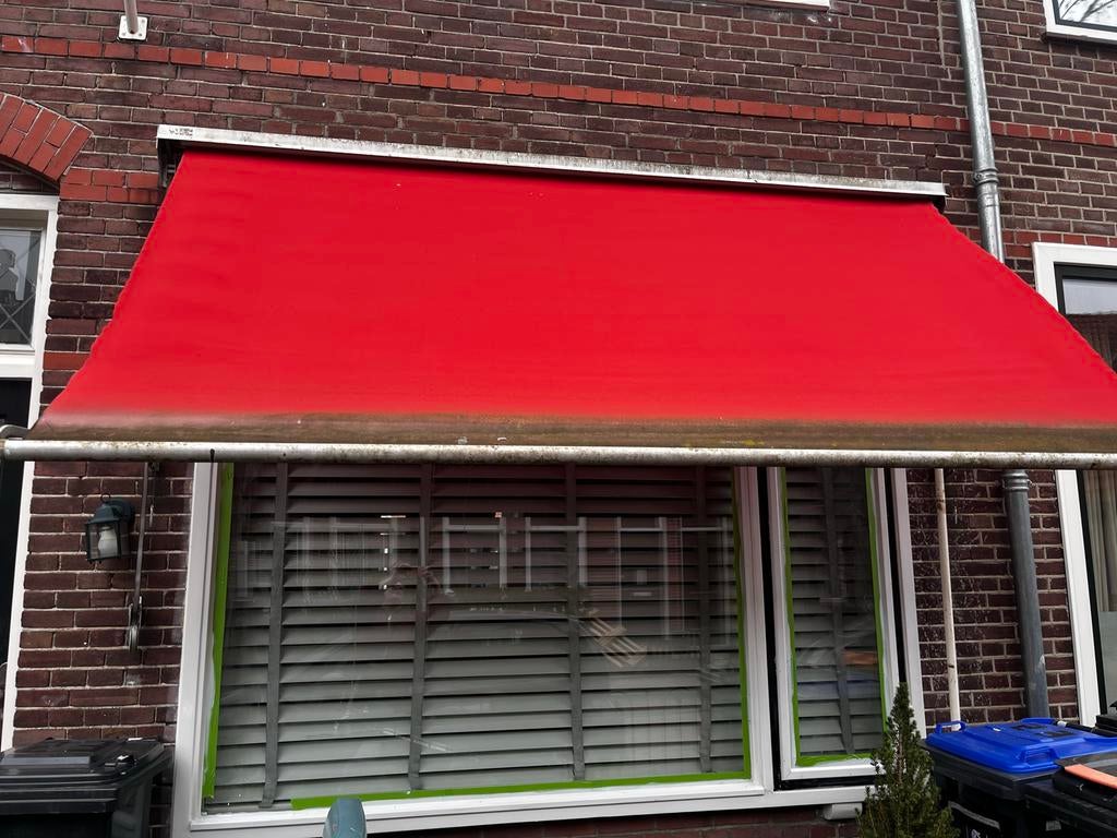 Zonnescherm 3 meter breed, soepel lopend, Tuin en Terras, Ophalen, Gebruikt, 250 cm tot 450 cm, Knikarmscherm