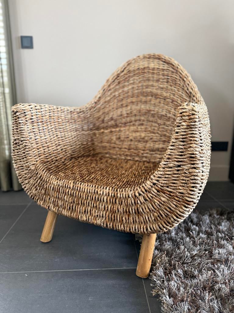 Fauteuil/loungestoel Bali/Ibiza sfeer, Huis en Inrichting, Fauteuils, Ophalen, Gebruikt, Hout, 75 tot 100 cm