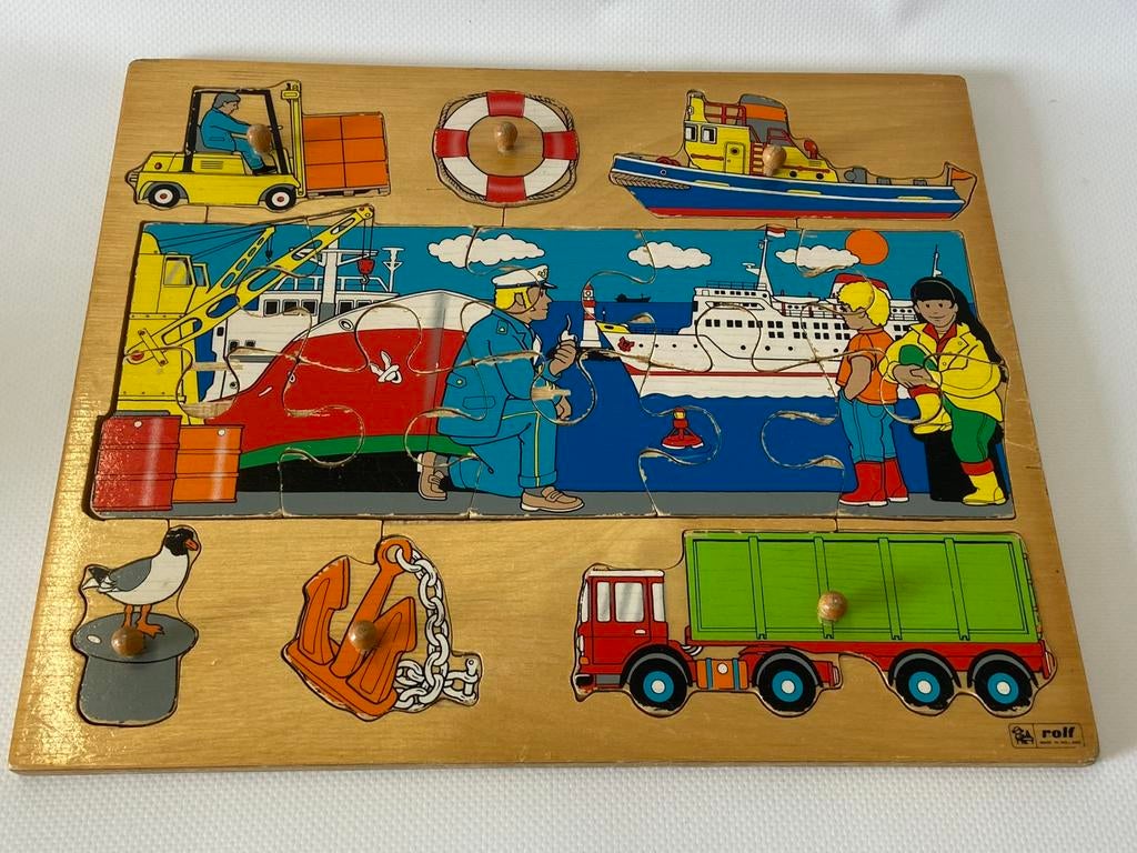 ROLF Houten kinderpuzzel noppen en stukjes, 2 tot 4 jaar, Gebruikt, 10 tot 50 stukjes, Ophalen of Verzenden