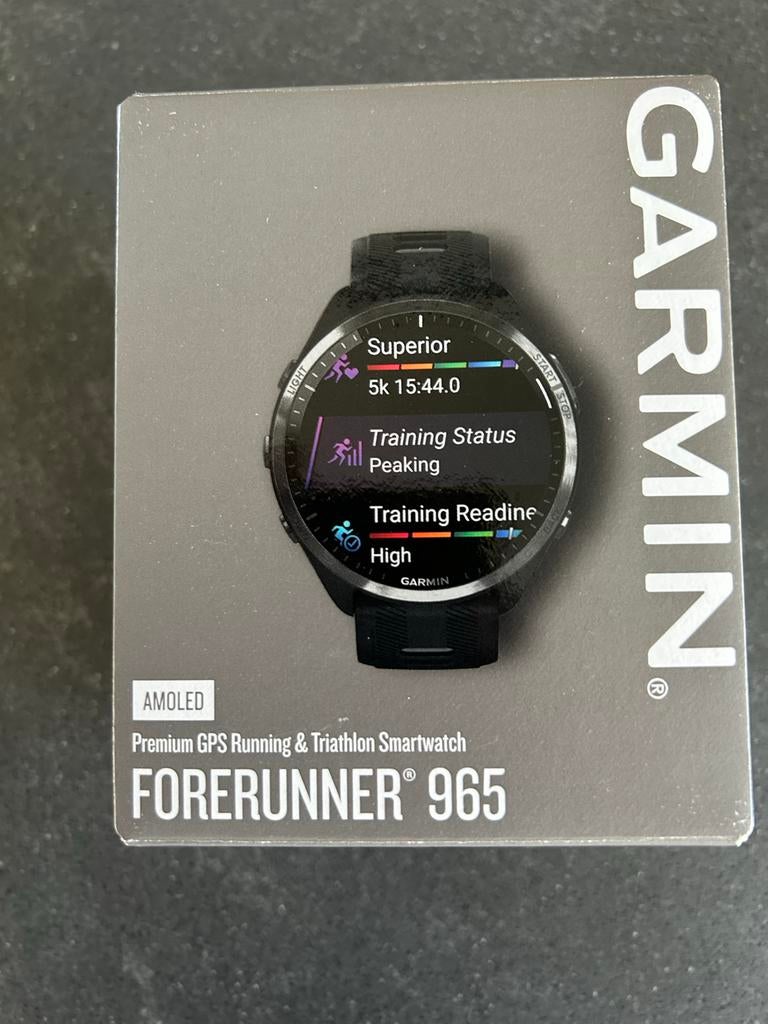 Garmin Forerunner 965 nieuw in doos, Sieraden, Tassen en Uiterlijk, Sporthorloges, Zwart, Nieuw, Ophalen of Verzenden, Waterdicht
