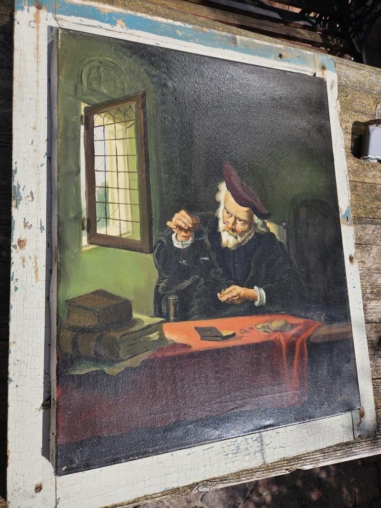 Handgeschilderd olieverfschilderij oud-Hollandse goudweger, Ophalen of Verzenden