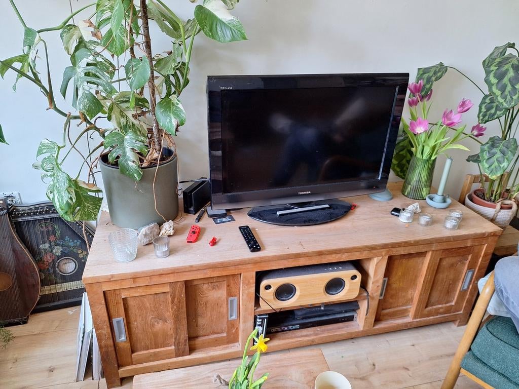 Teak Houten tv kast, Ophalen, Gebruikt, 25 tot 50 cm, Minder dan 100 cm