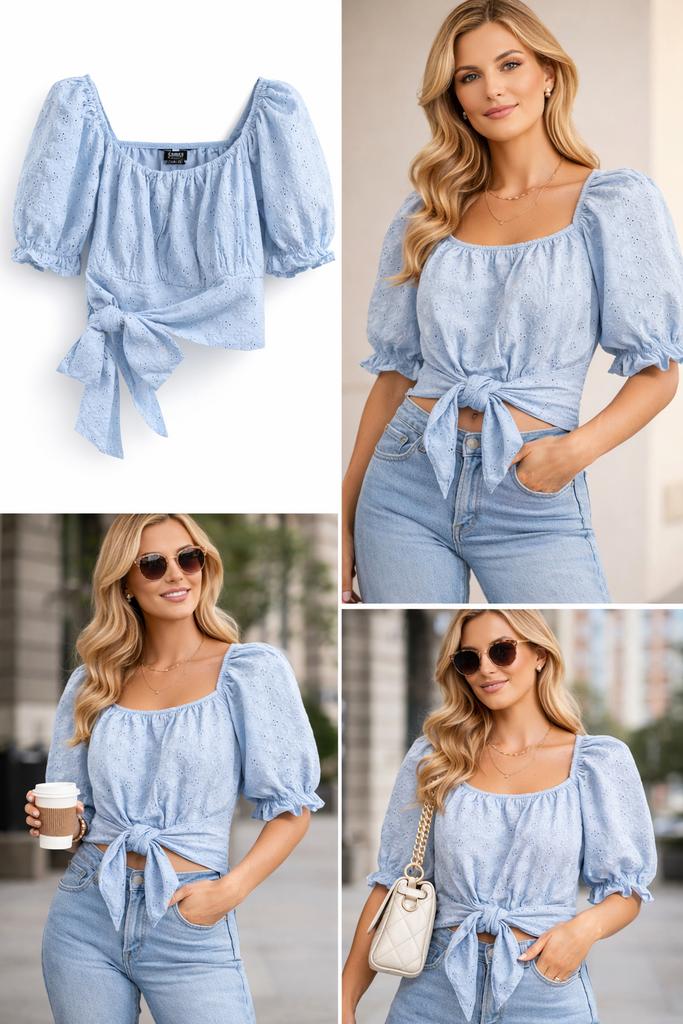 Zomerse lichtblauwe top – maat S | Broderie | Trendy model, Kleding | Dames, Jumpsuits, Ophalen of Verzenden, Zo goed als nieuw