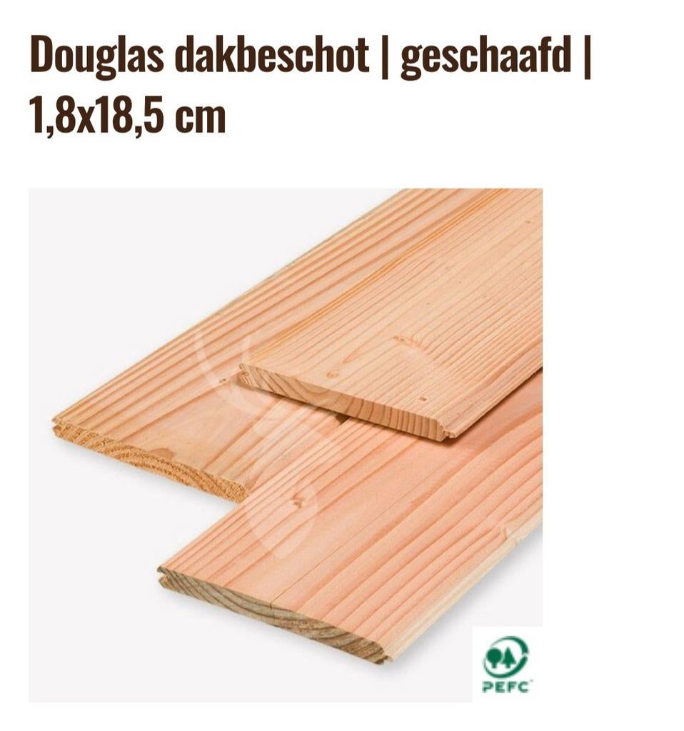 6 x Douglas dakbeschot geschaafd 1,8x18,5 cm - 3 meter, Ophalen, Minder dan 25 mm, Nieuw, Plank