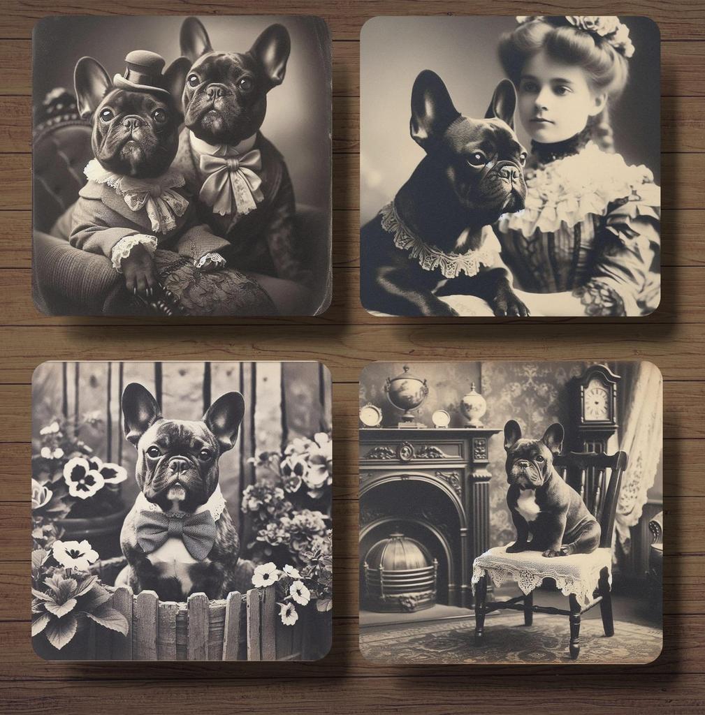 Franse Bulldog Victoriaanse onderzetters met houder, Ophalen of Verzenden, Nieuw, Glas of Kopje