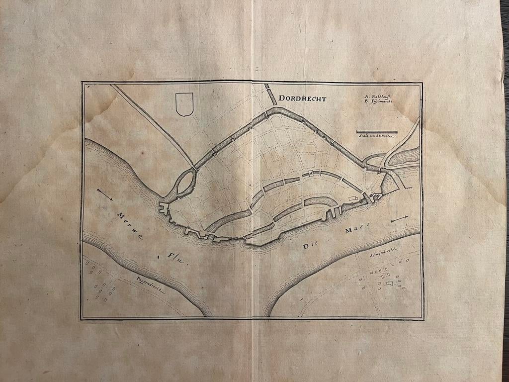 Antieke kaart (vestingkaart) Dordrecht  C. Merian 1660, Antiek en Kunst, Ophalen of Verzenden