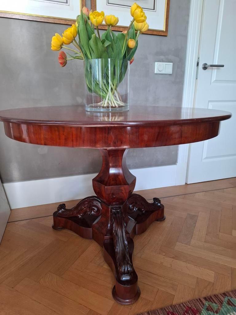 Empire mahonie tafel op wieltjes, Antiek en Kunst, Ophalen