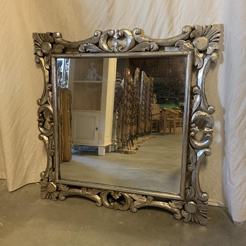 Barok Spiegel -houten lijst - zilver- 100 x 100 cm-TTM Wonen, TTM Wonen, Meubels – (Perzische) Tapijten en Woonaccessoires, Vierkant