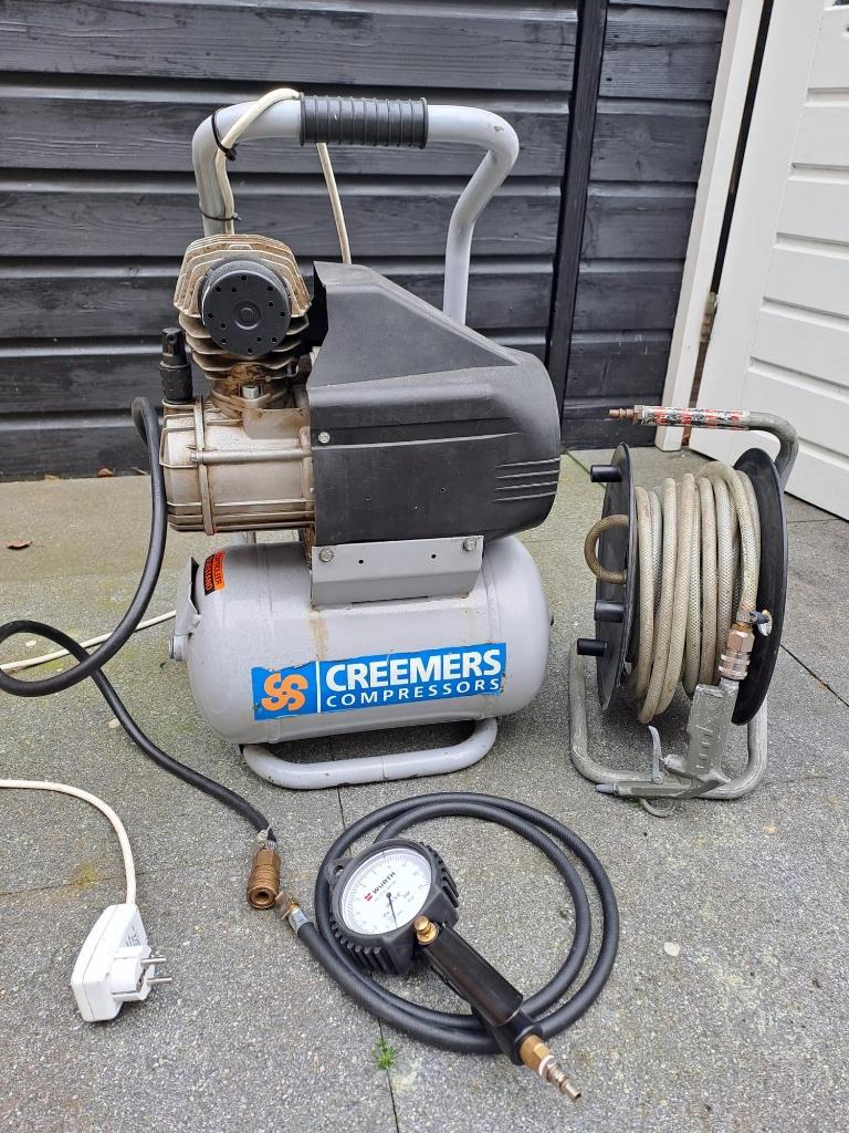 Creemers luchtcompressor  met toebehoren, Ophalen, Gebruikt, Minder dan 200 liter/min, 6 tot 10 bar
