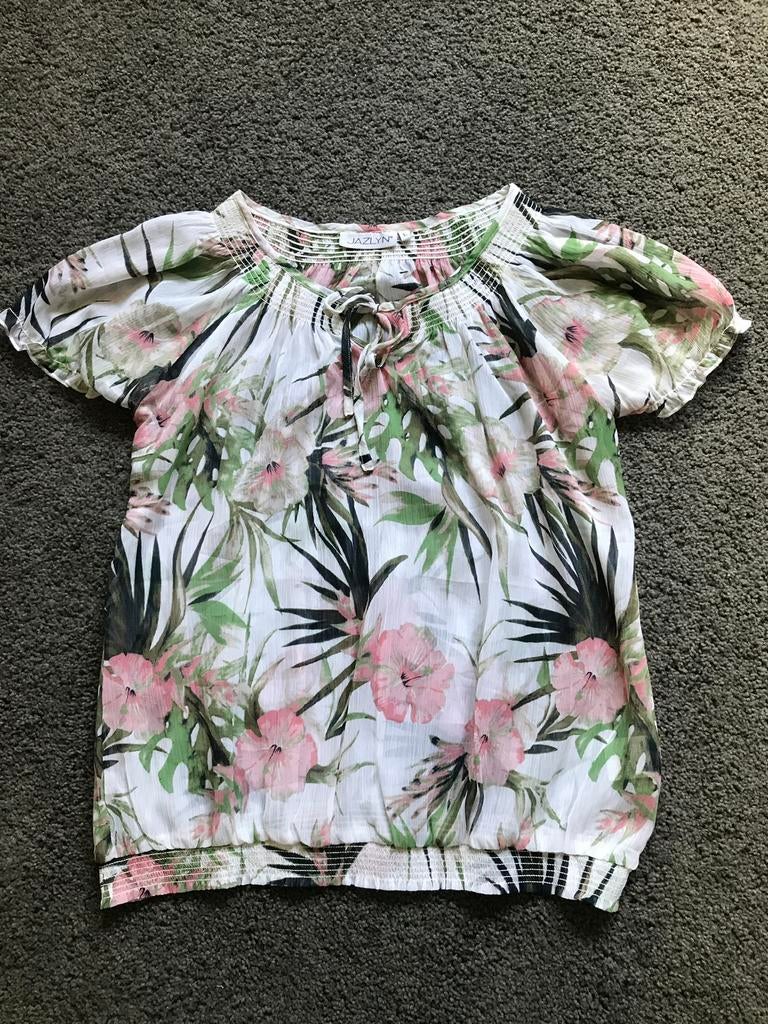 JAZLYN blouse met groen/roze bloem motief maat L, Kleding | Dames, Ophalen of Verzenden, Zo goed als nieuw, Maat 38/40 (M), Groen