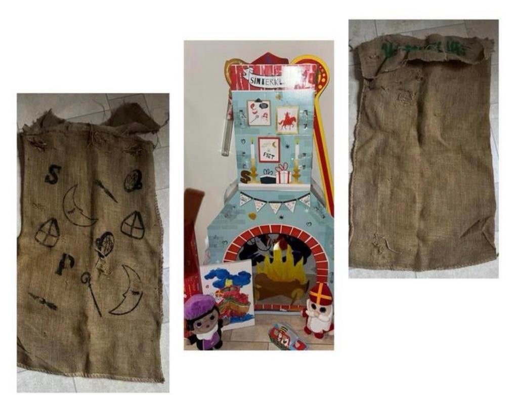 Sinterklaas schoorsteen staf jute zak knuffels, Diversen, Sinterklaas, Ophalen of Verzenden