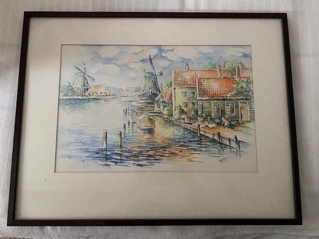 Aquarel schilderij plaats Noord Holland van Wim Kram, Antiek en Kunst, Ophalen of Verzenden