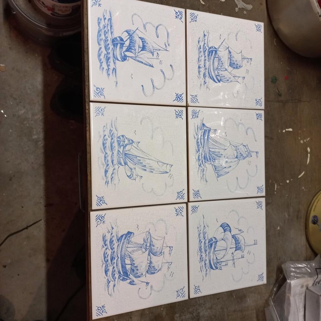 Oude tegeltjes 15x15 cm met scheepjesafbeeldingen, Ophalen of Verzenden