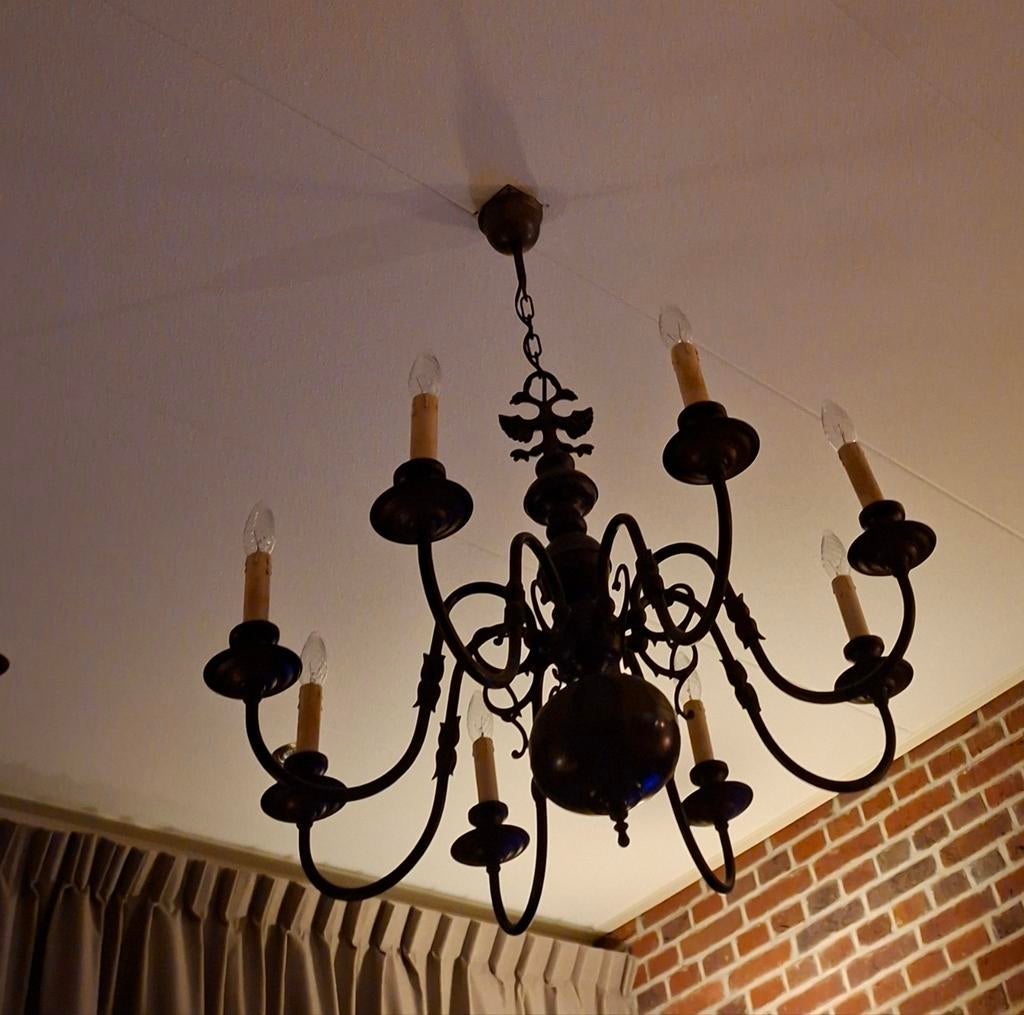 2  Antieke identieke kroonluchters, Ophalen of Verzenden, Zo goed als nieuw, Metaal, Klassiek