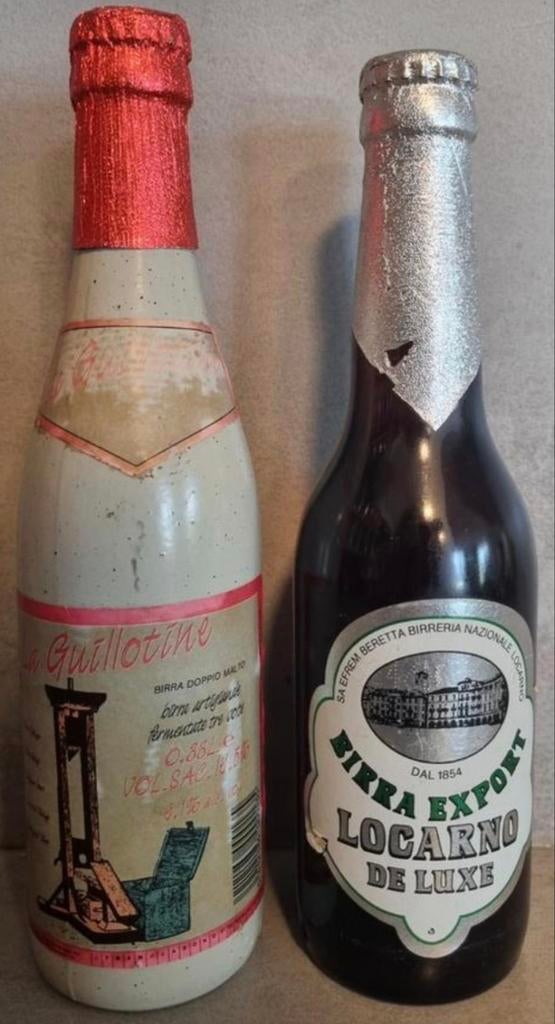 Italië set: La Guillotine tht '93 & Locarno De Luxe, gj '80, Verzamelen, Biermerken, Ophalen of Verzenden, Gebruikt, Flesje(s)