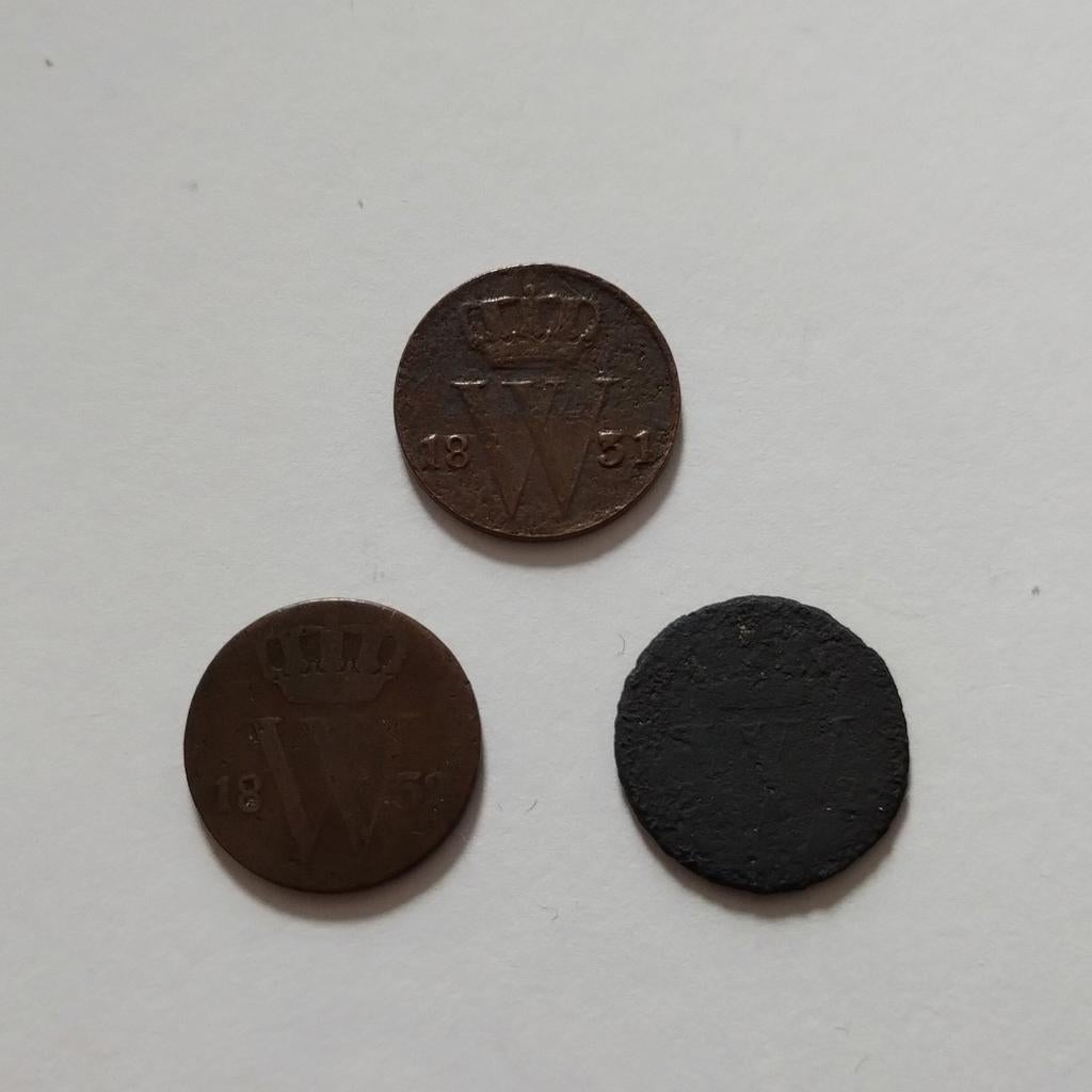 Setje van drie oude Nederlandse halve centen, o.a. 1831, Postzegels en Munten, Munten | Nederland, Losse munt, 1 cent, Koning Willem III