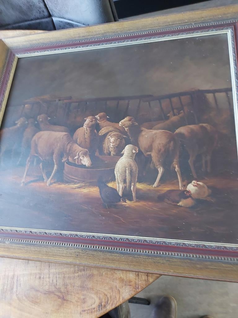 Mooi schilderij met schaapskooi BIEDEN, Antiek en Kunst, Ophalen